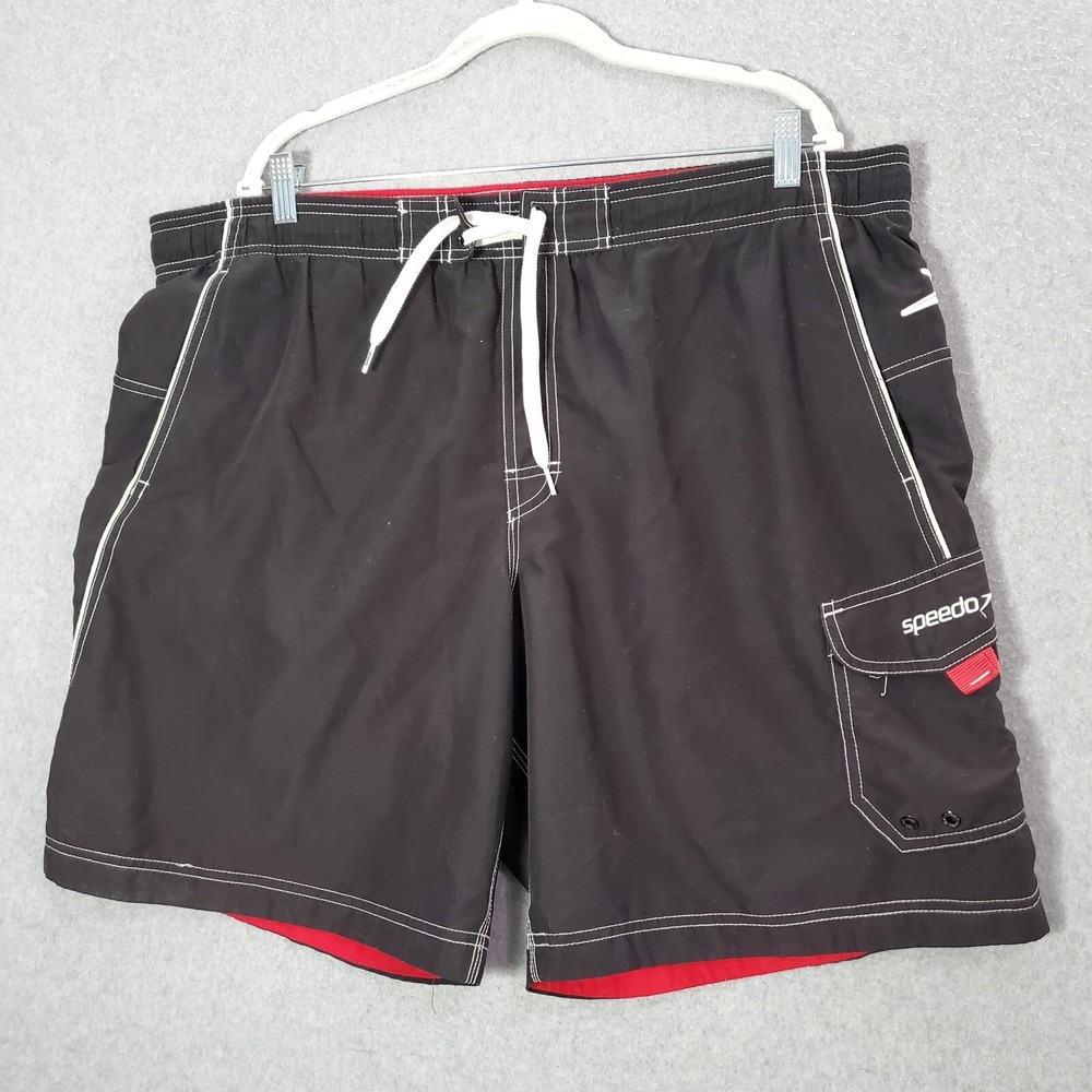 Speedo Men Swimwear Large Black Trunks Logo Outdoor Beach Surf Pockets READ